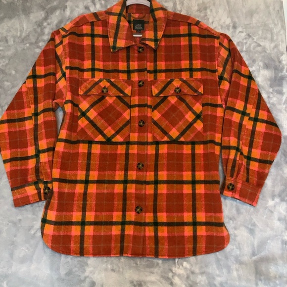 Wild Fable Women's Flannel Jacket Button-up Rust/Orange/Green/Gold/Pink Sz Med - Picture 1 of 7